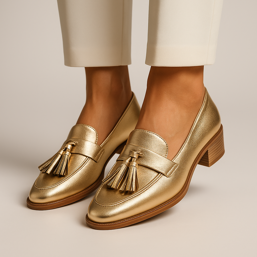Thalia | Women's Gold Tassel Loafers - Gold - Image 1