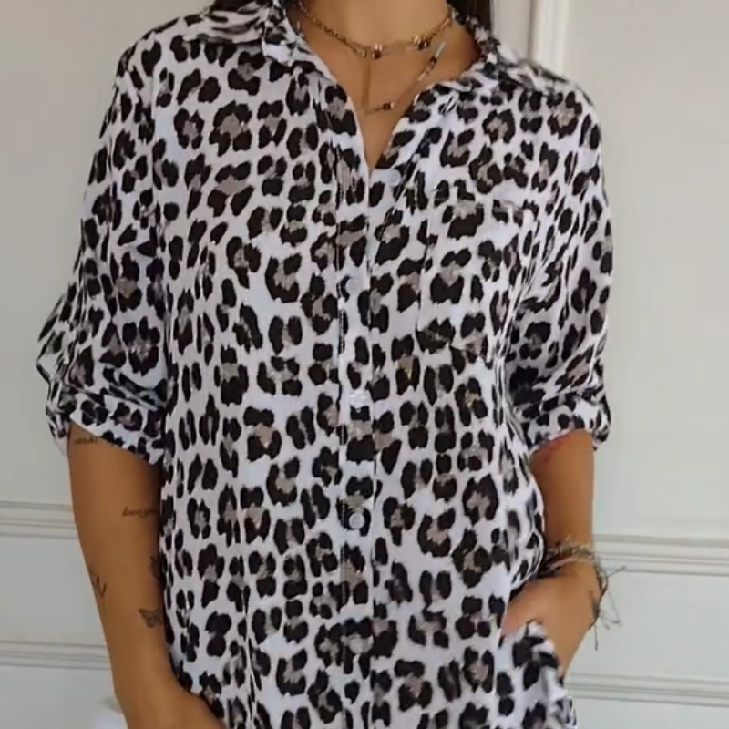 Thalia | Women's Leopard Print Button Down Blouse - Image 1