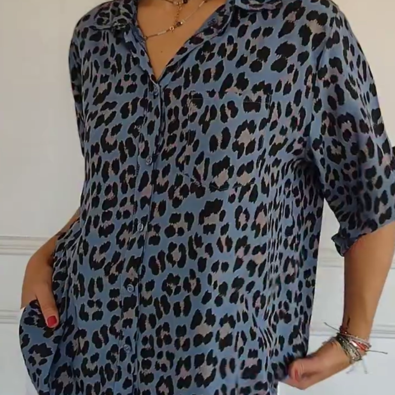 Thalia | Women's Leopard Print Button Down Blouse - Image 2