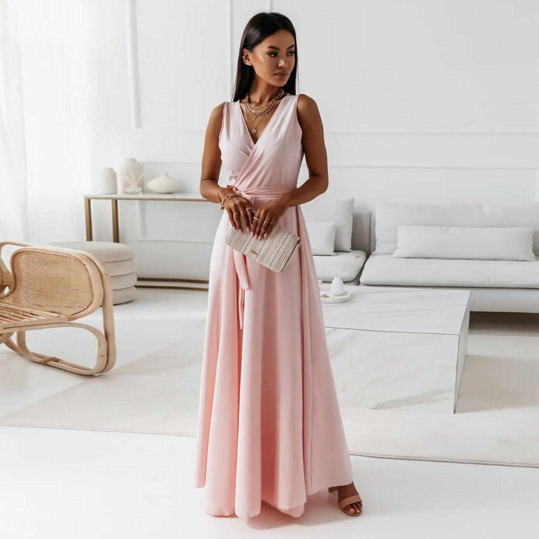 Thalia | Women's Sleeveless Wrap Maxi Dress - Light Pink - Image 1