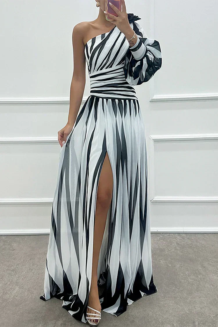 Thea | Women's One Shoulder Striped Maxi Dress - Image 1