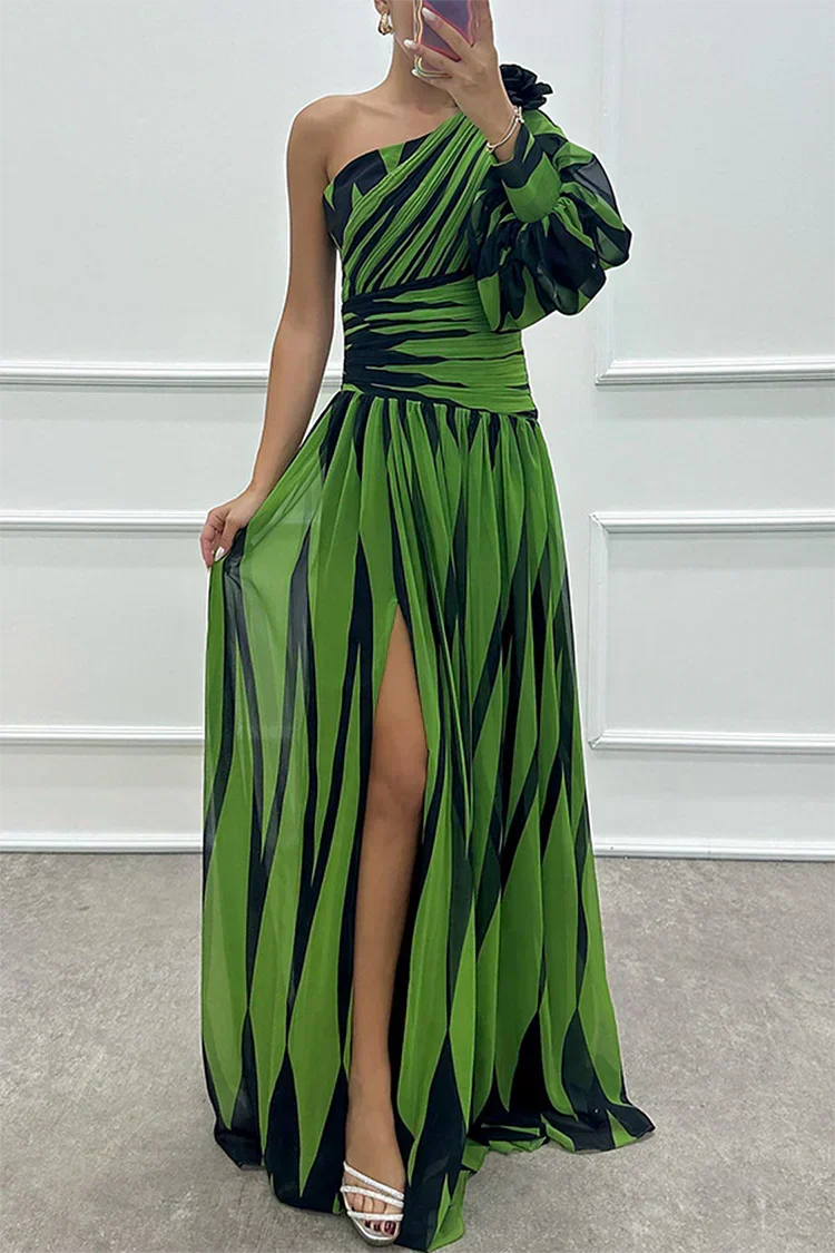 Thea | Women's One Shoulder Striped Maxi Dress - Image 2