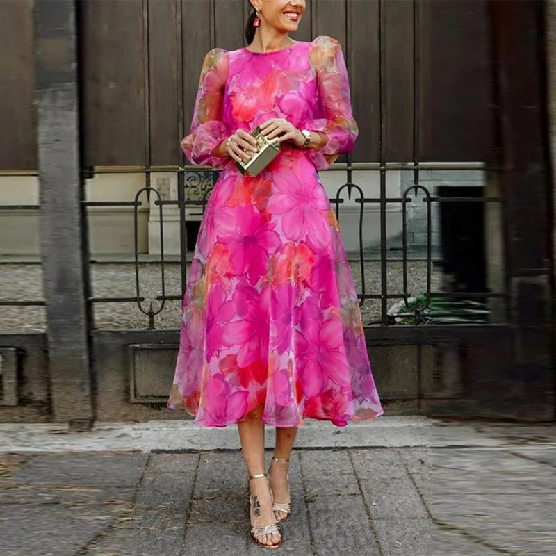 Theodora | Women's Floral Long Sleeve Midi Dress - Image 1