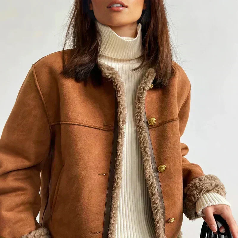 Theodwyn | Women's Button Front Long Sleeve Jacket - Brown - Image 1