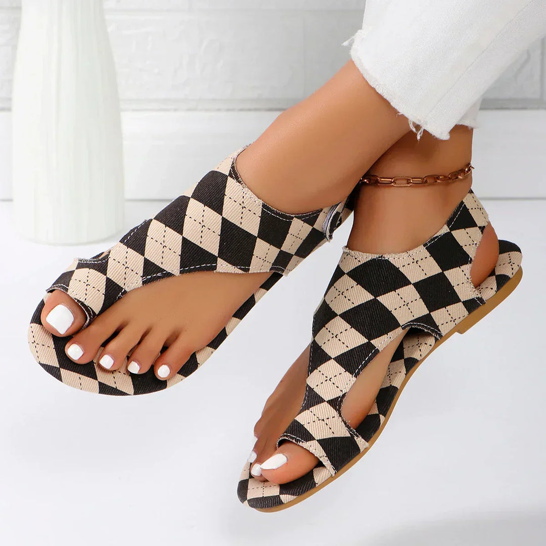 Thessadora | Women's Checkered Crossover Sandals - Image 1
