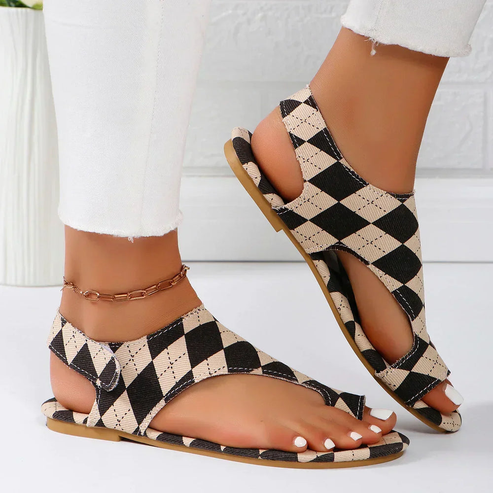 Thessadora | Women's Checkered Crossover Sandals - Image 2