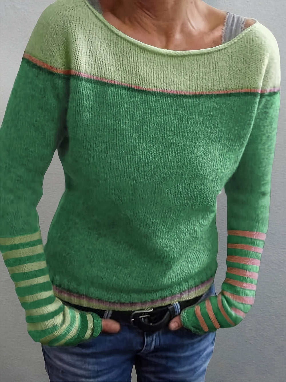 Thessorne | Women's Colour Block Knit Jumper - Blue - Image 2