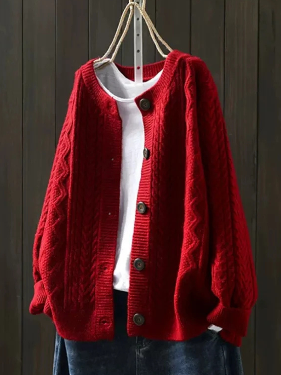 Thesswick | Women's Oversized Cable Knit Cardigan - Cream - Image 2