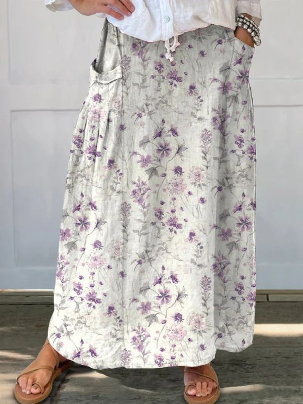 Thora | Women's Floral Maxi Skirt with Pockets - Floral - Image 1