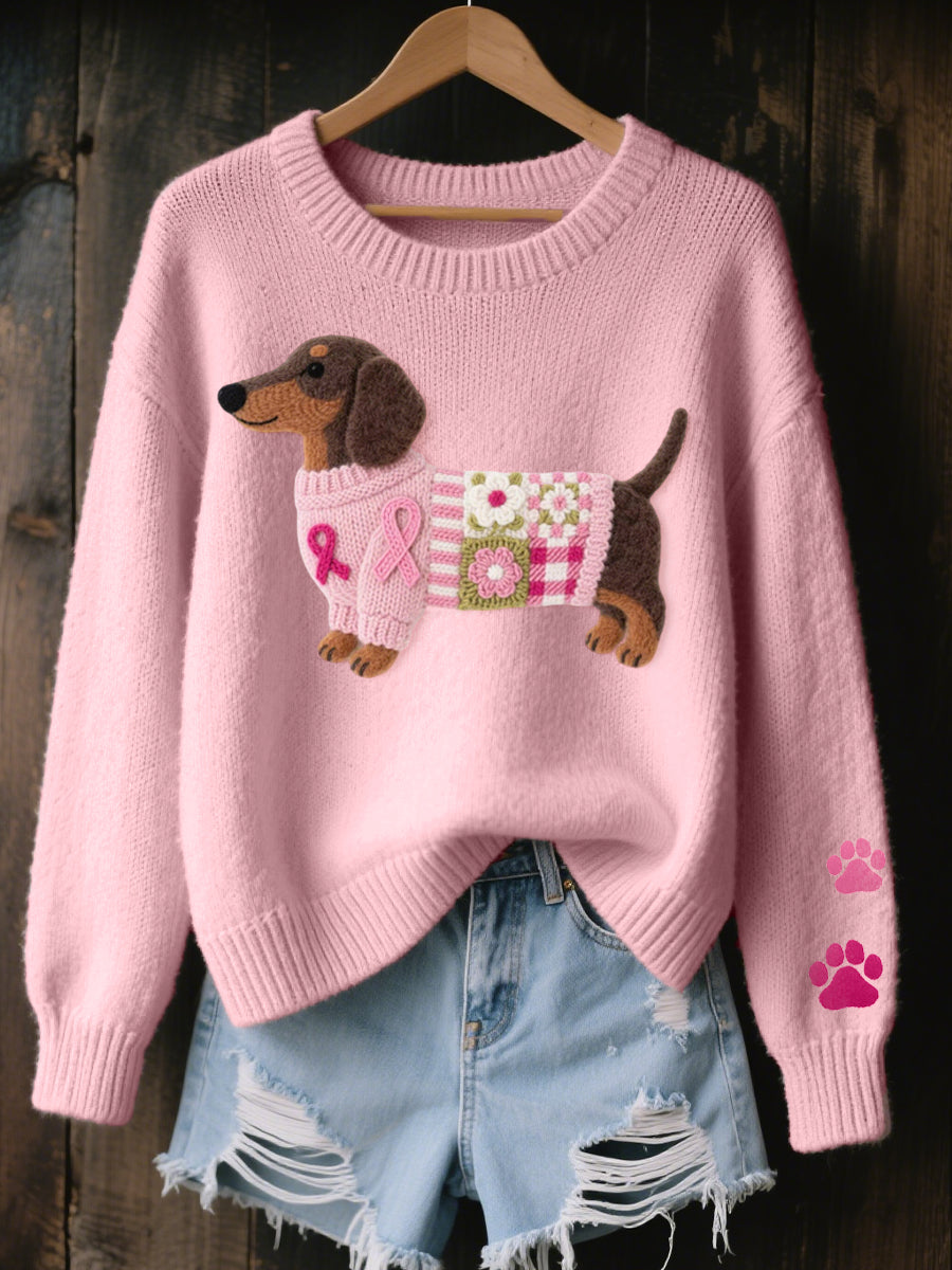 Thordwen | Women's Dachshund Graphic Knit Jumper - Pink - Image 1