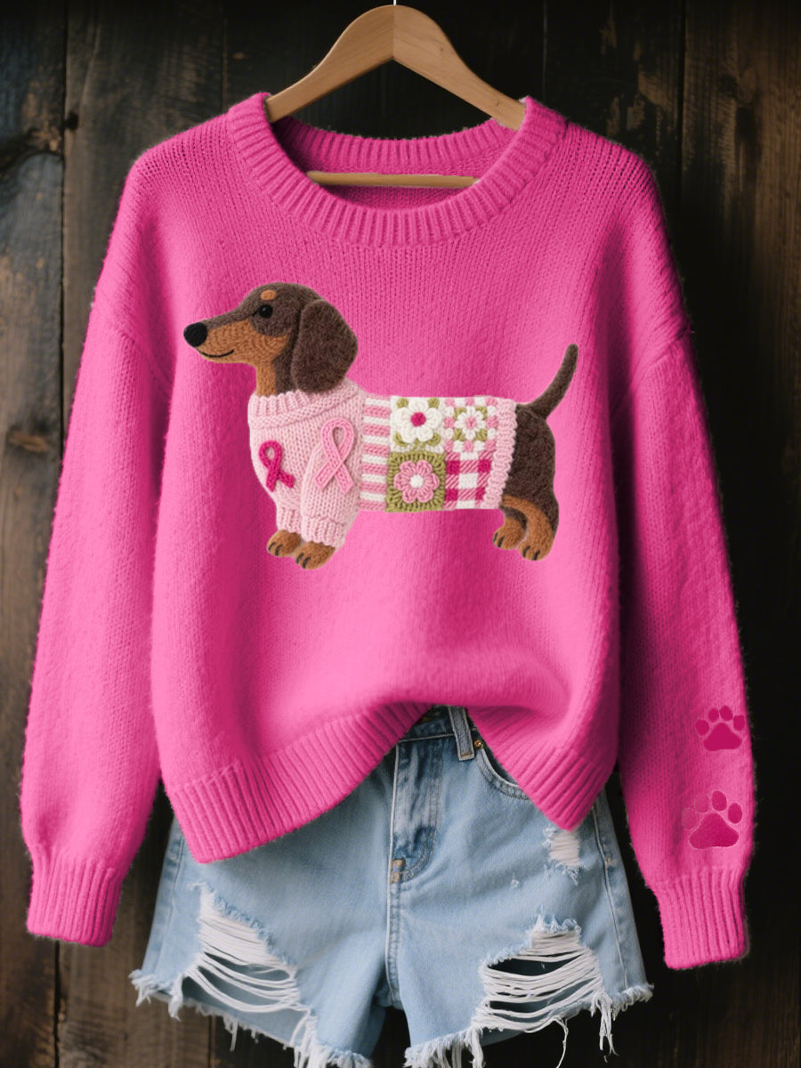 Thordwen | Women's Dachshund Graphic Knit Jumper - Pink - Image 2