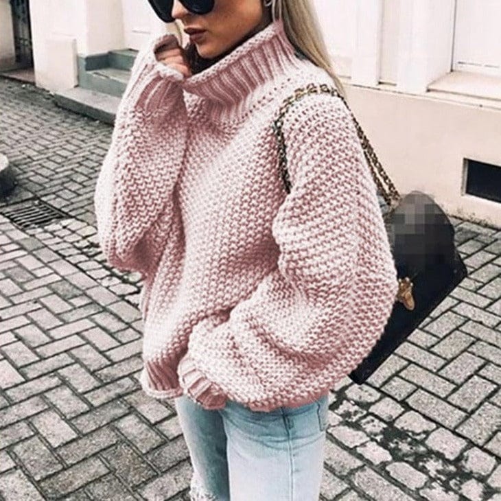 Threnfield | Women's Chunky Knit Turtleneck Jumper - Beige - Image 2