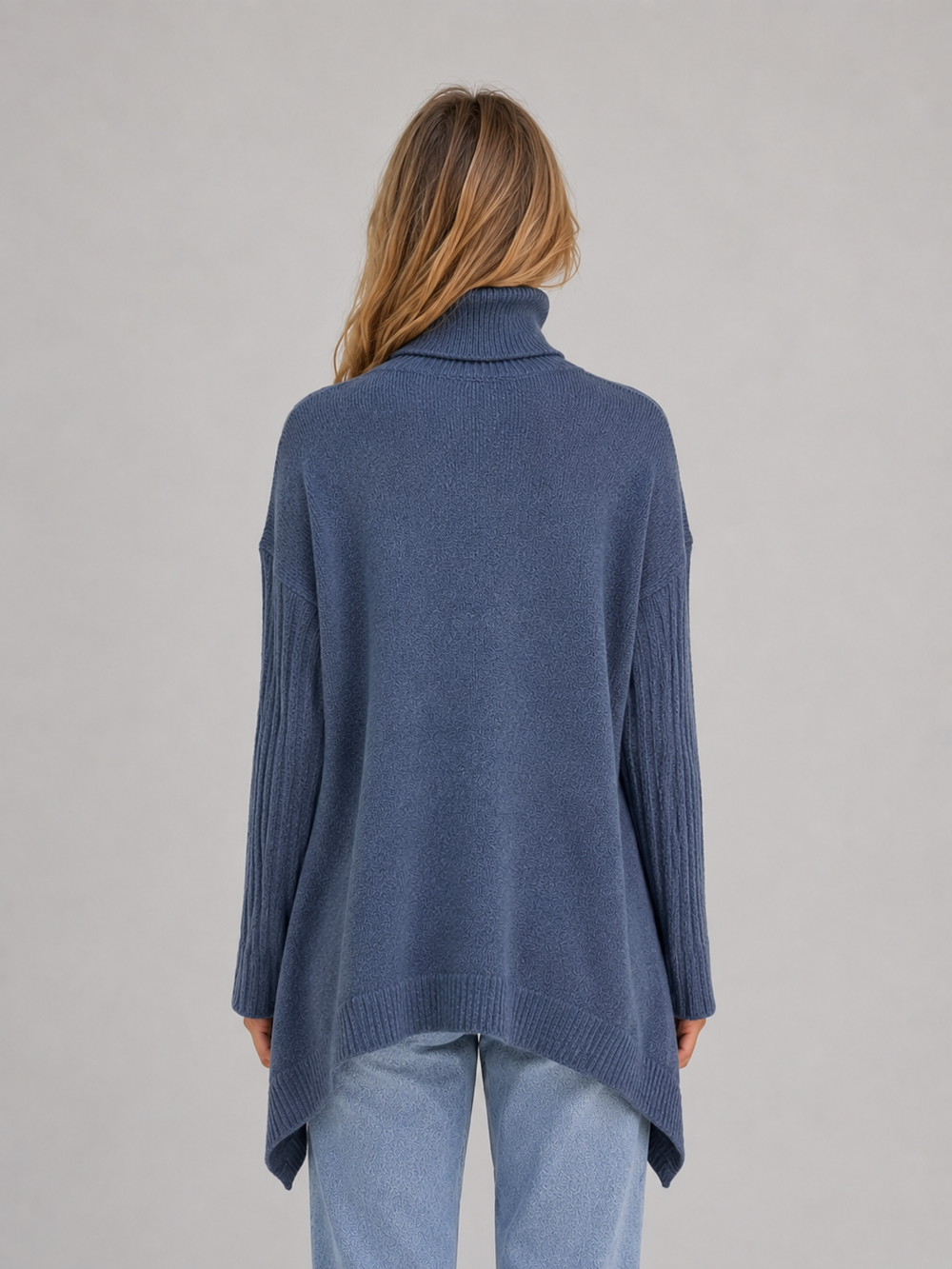 Threnova | Women's Oversized Turtleneck Jumper Longline - Blue - Image 2
