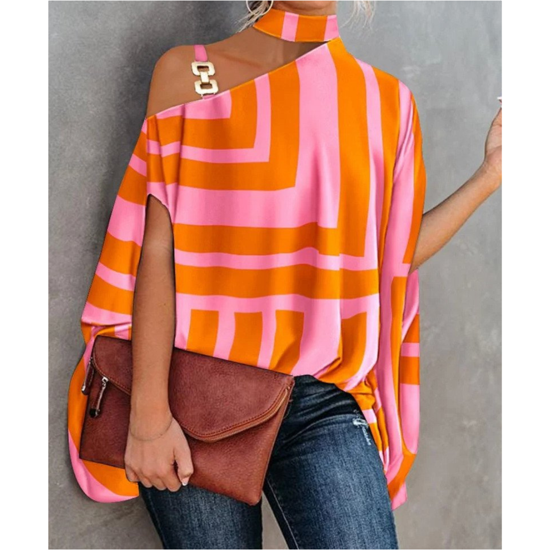 Tilda | Women's One Shoulder Geometric Print Tunic Top - Image 1