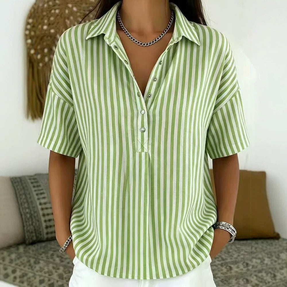 Tilda | Women's Striped Collared Half-Button Blouse - Striped - Image 2
