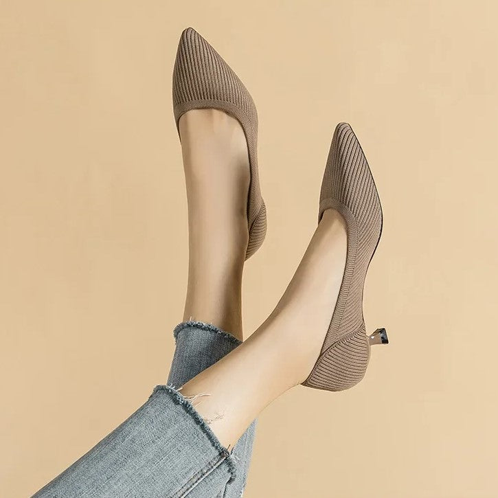Tivona | Women's Pointed Toe Kitten Heel Pumps - Taupe - Image 1