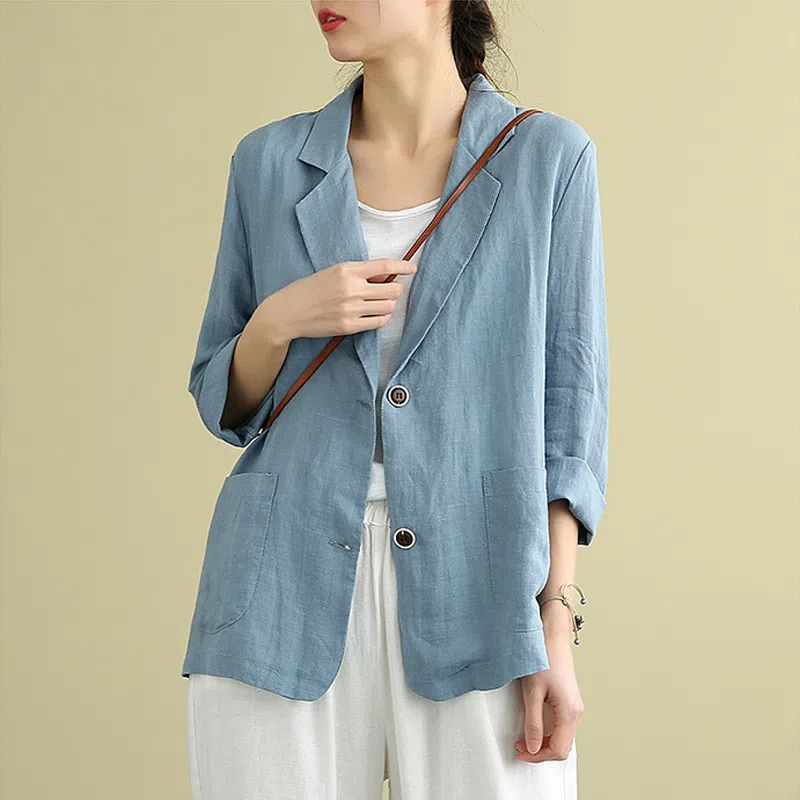 Tivona | Women's Tailored 3/4 Sleeve Casual Blazer - Light Blue - Image 1