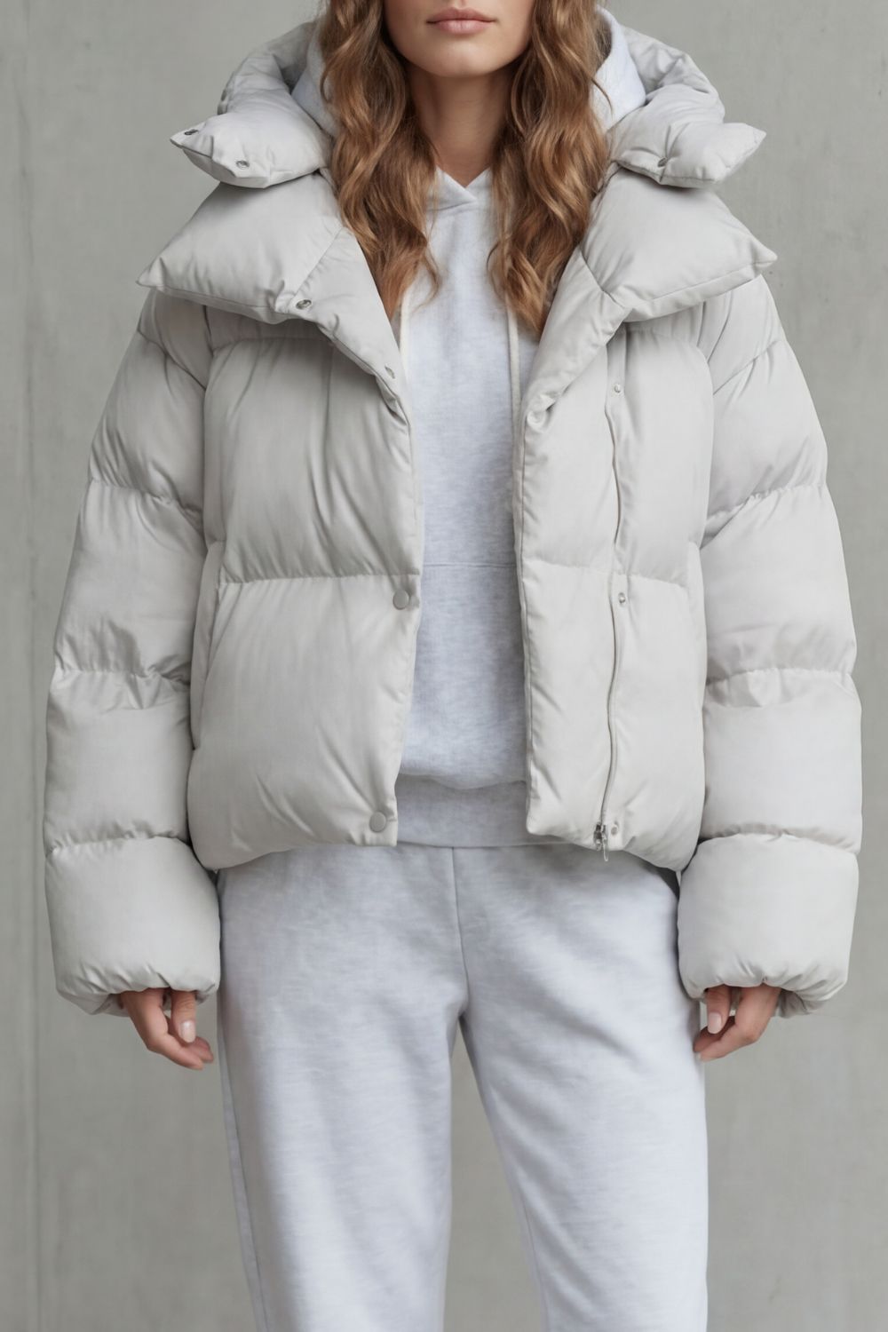 Trevara | Women's Cropped Puffer Jacket - Light Grey - Image 1