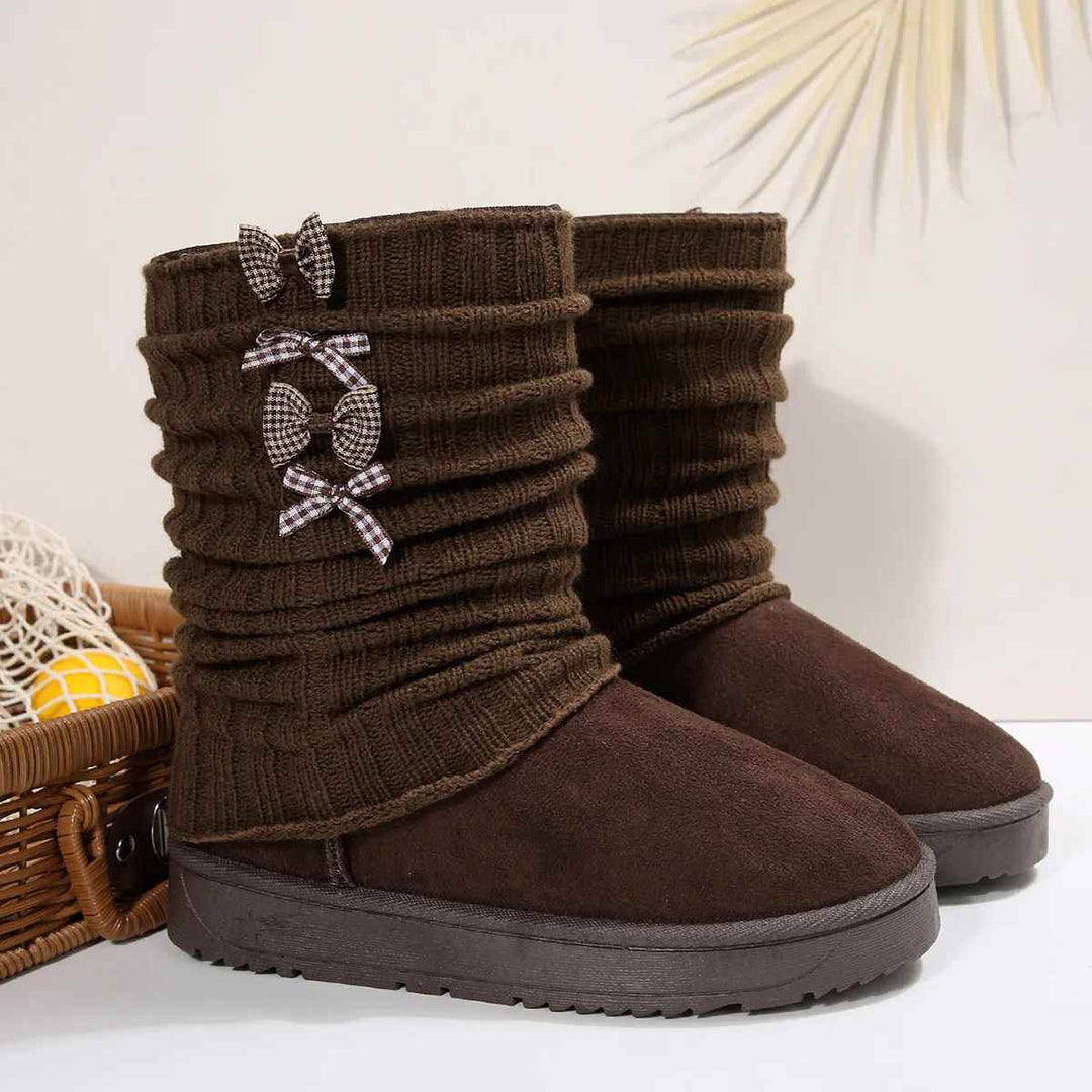 Trevenna | Women's Knit Cuff Winter Boots - Dark Brown - Image 1