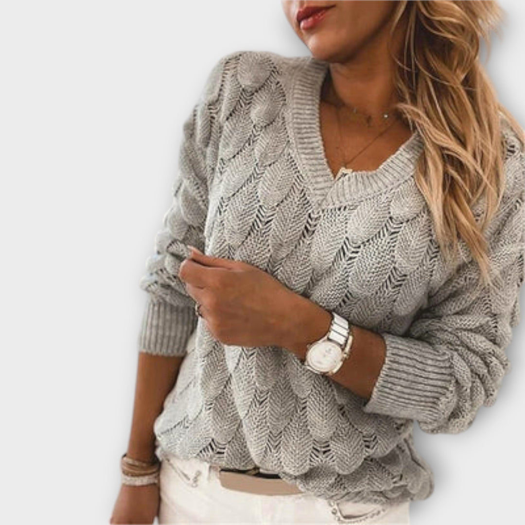 Trevwyn | Women's Chunky Cable Knit Jumper - Light Grey - Image 1