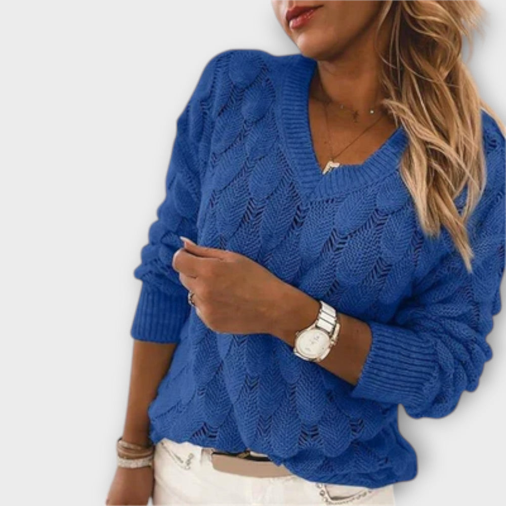 Trevwyn | Women's Chunky Cable Knit Jumper - Light Grey - Image 2