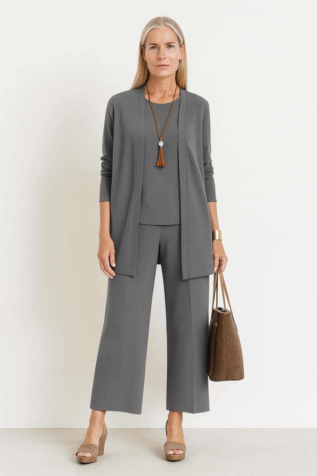 Valencia | Women's Open Front Cardigan Tank Wide Leg Set - Image 1