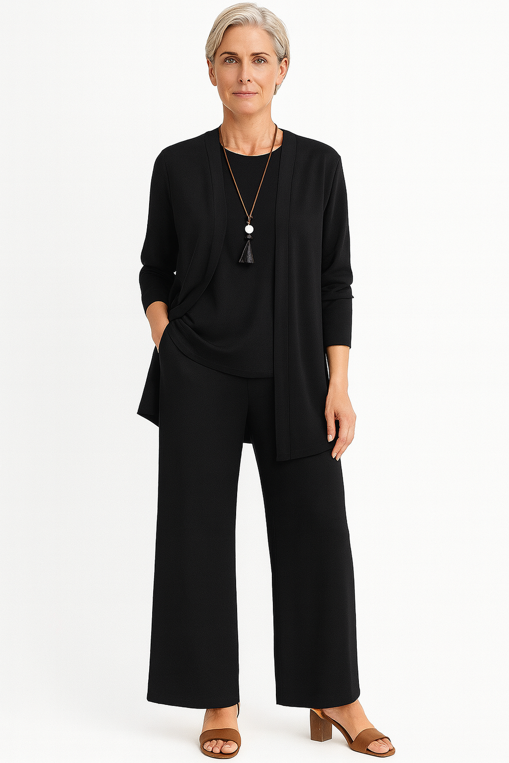 Valencia | Women's Open Front Cardigan Tank Wide Leg Set - Image 2