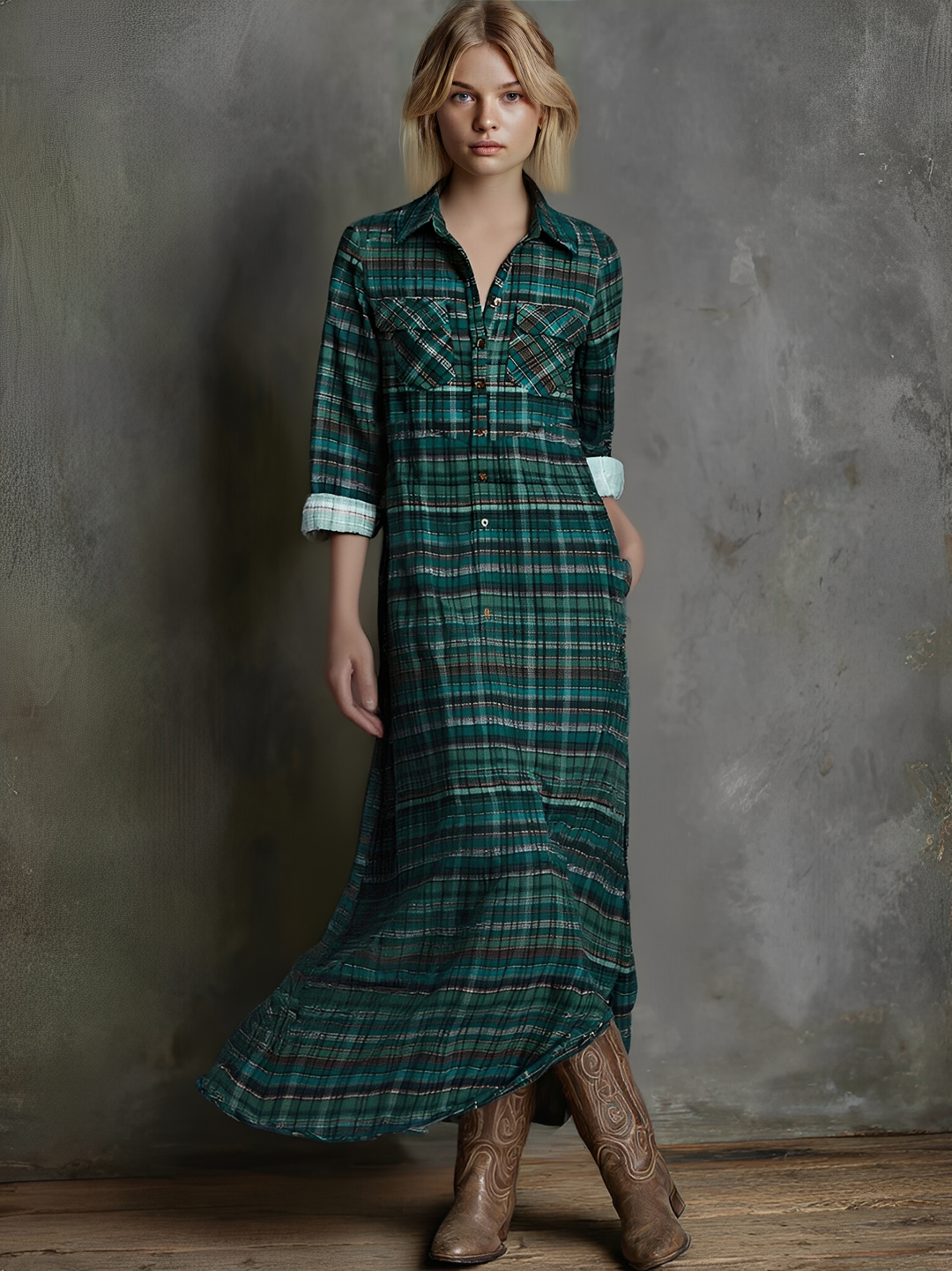 Valencia | Women's Plaid Long Sleeve Shirt Dress - Image 1