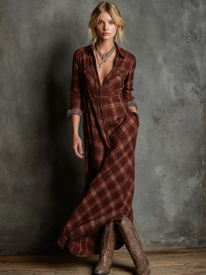 Valencia | Women's Plaid Long Sleeve Shirt Dress - Image 2