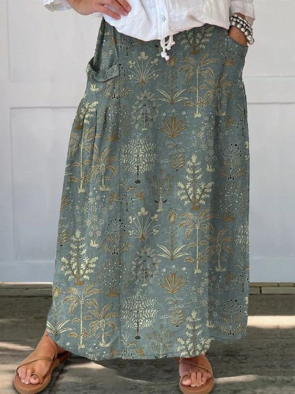Valerie | Women's Printed Maxi Skirt - Green - Image 1