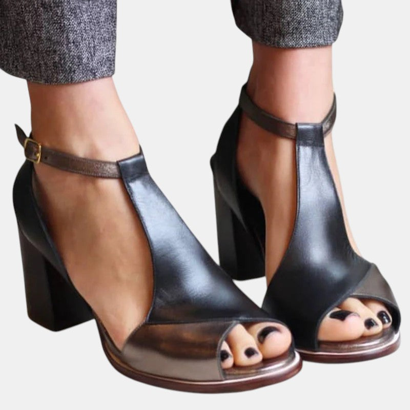 Vashti | Women's Peep Toe Block Heel Ankle Strap Sandal - Black - Image 1