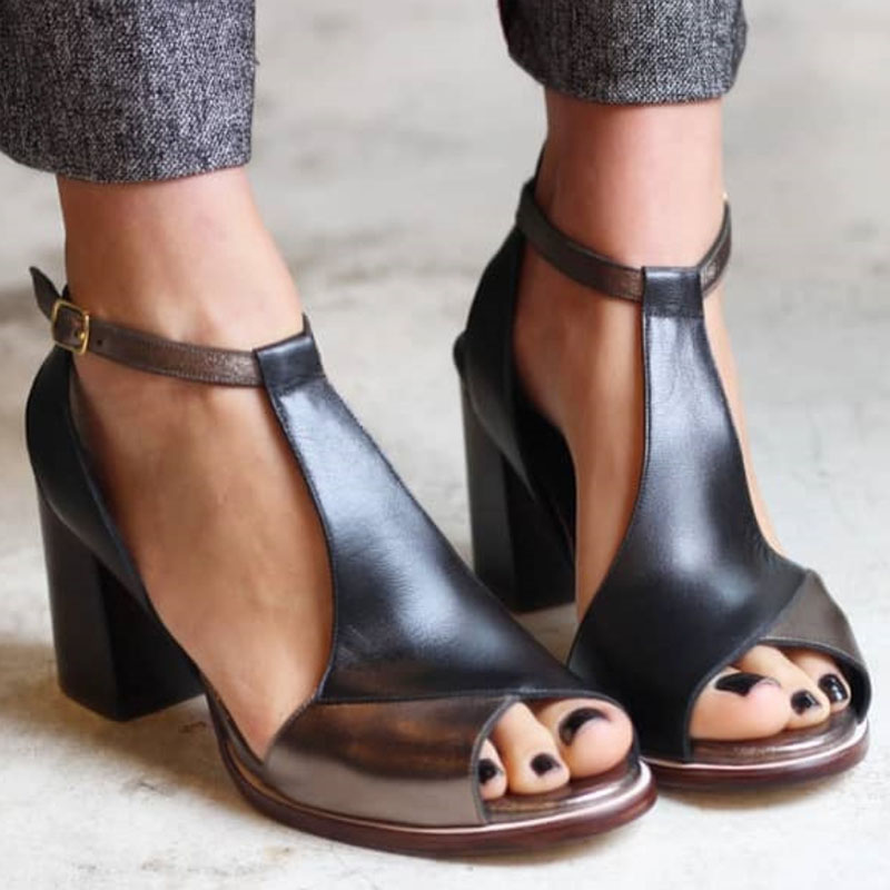 Vashti | Women's Peep Toe Block Heel Ankle Strap Sandal - Black - Image 2