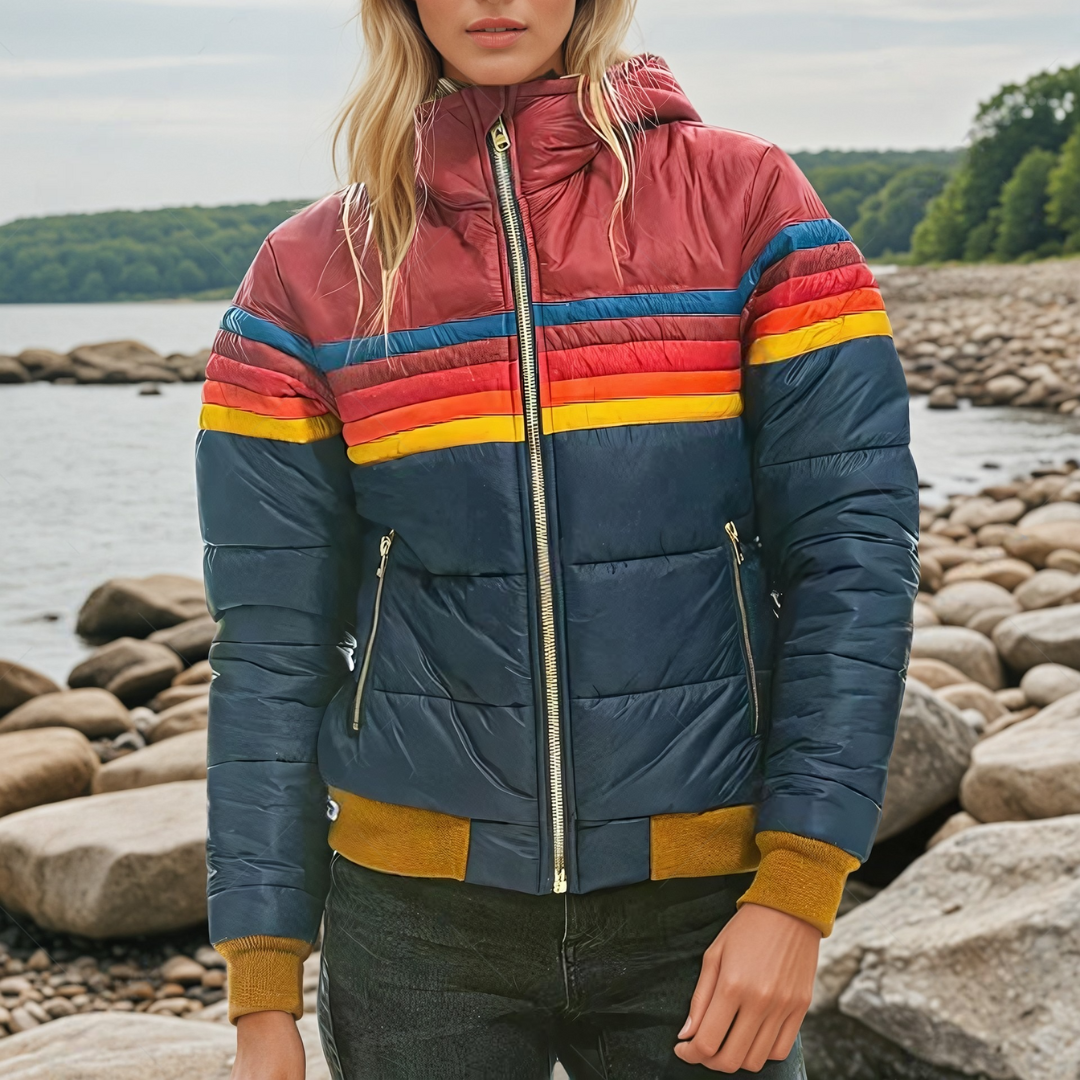 Veldana | Women's Retro Striped Hooded Puffer Jacket - Image 1