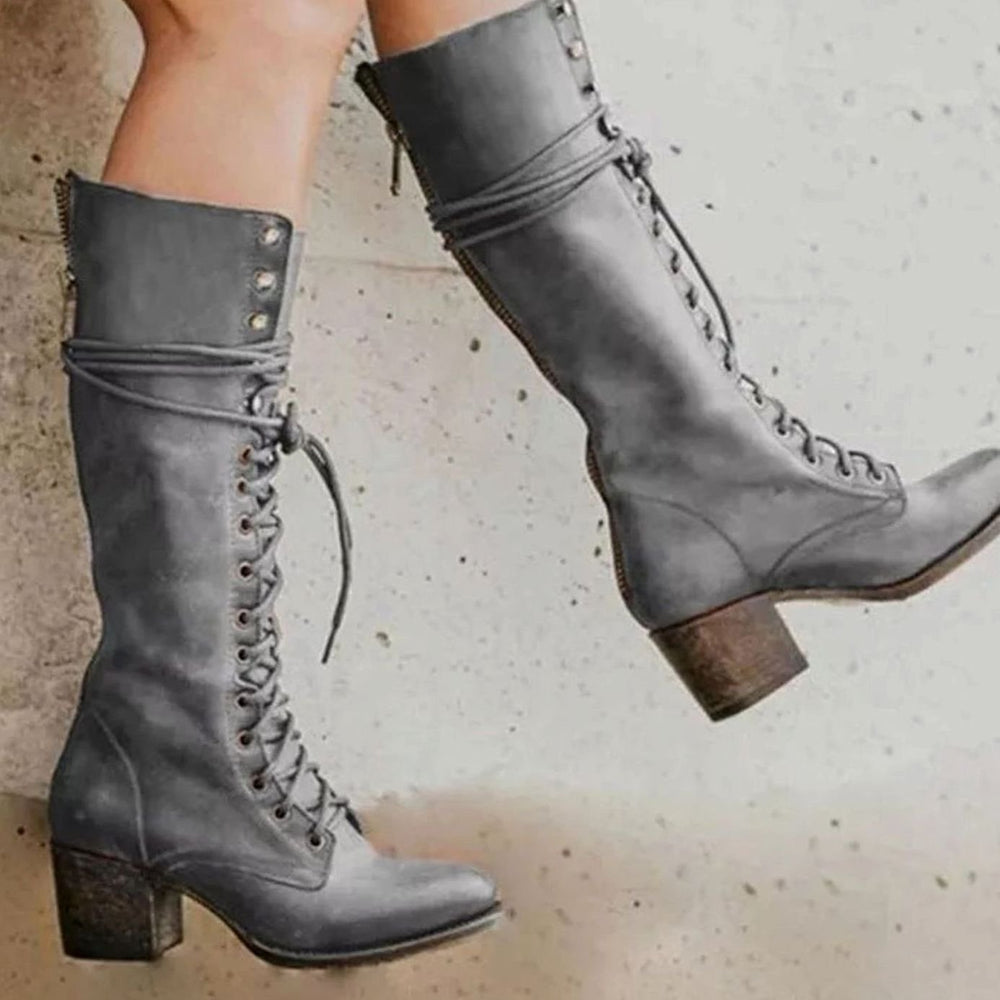 Veldris | Women's Knee-High Lace-Up Winter Boots - Black - Image 2
