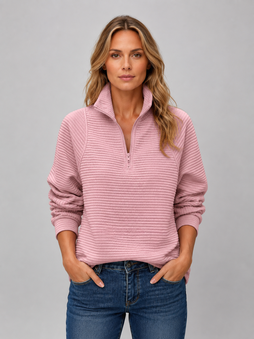 Veldwyn | Women's Ribbed Turtleneck Jumper - Pink - Image 1