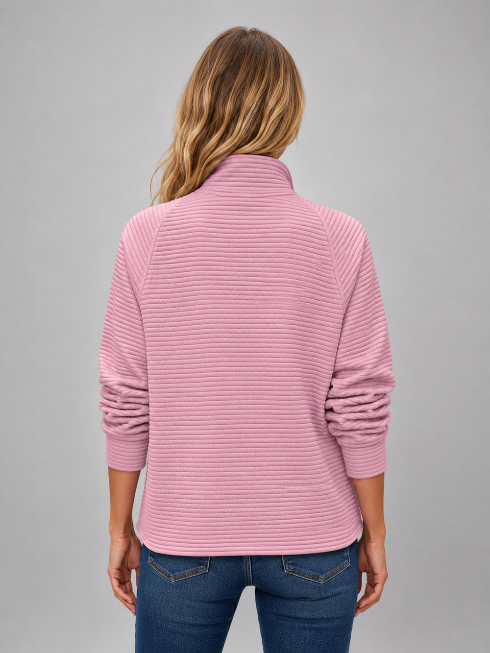 Veldwyn | Women's Ribbed Turtleneck Jumper - Pink - Image 2