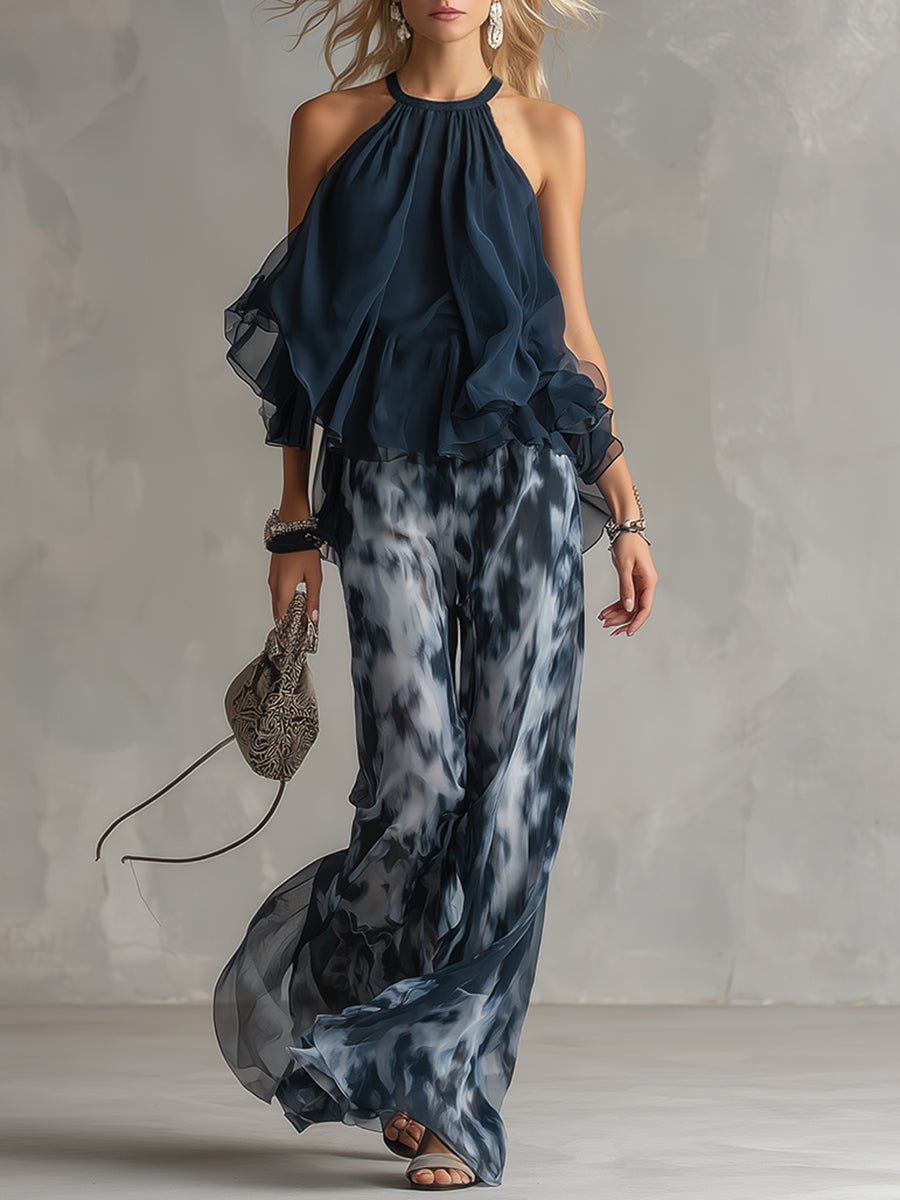 Venetia | Women's Halter Neck Wide Leg Pants Two Piece Set - Tie Dye - Image 1