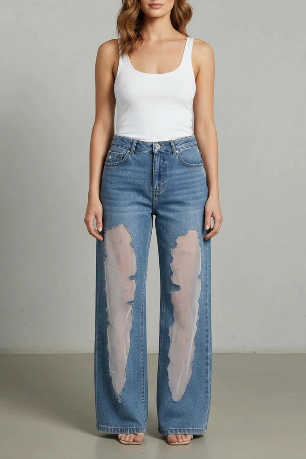 Veradne | Women's Distressed Wide-Leg Jeans - Blue - Image 1