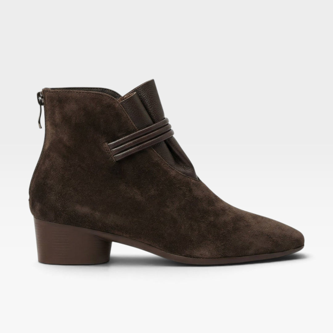 Veradne | Women's Suede Ankle Boot Block Heel - Dark Brown - Image 1