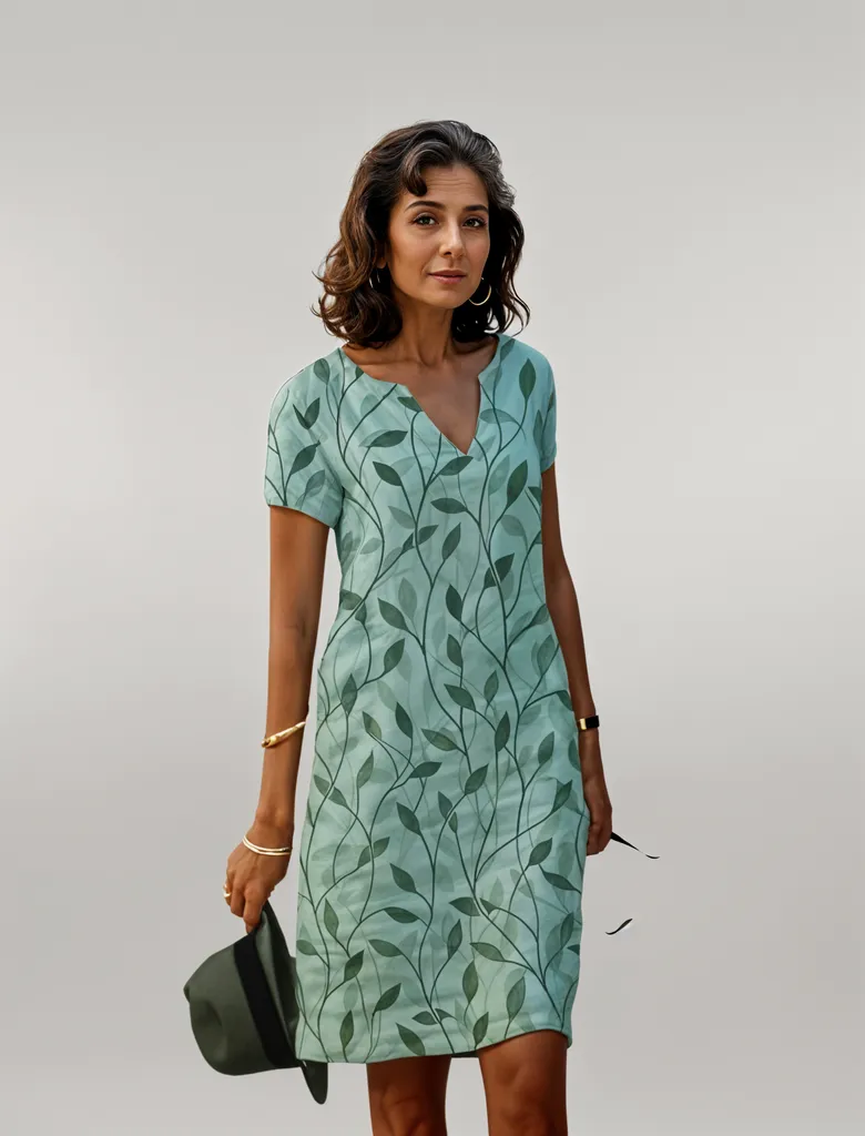 Veridian | Women's Leaf Print Short Sleeve Shift Dress - Image 1