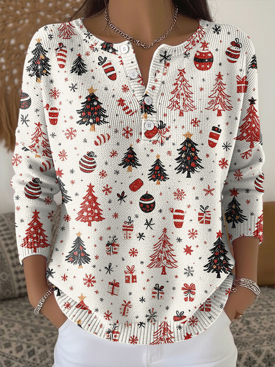 Verlowe | Women's Christmas Jumper Festive Print Top - White - Image 1