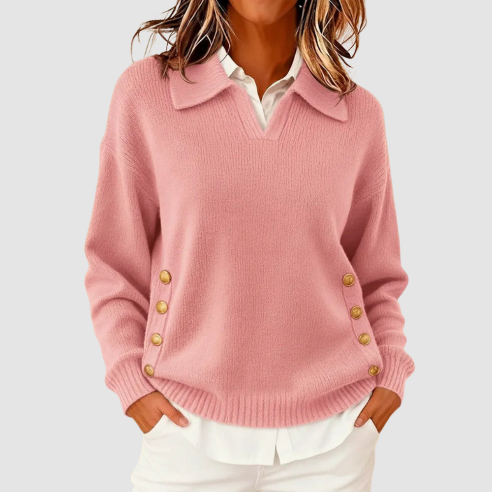 Verswyn | Women's Collared Knit Jumper - Camel - Image 2