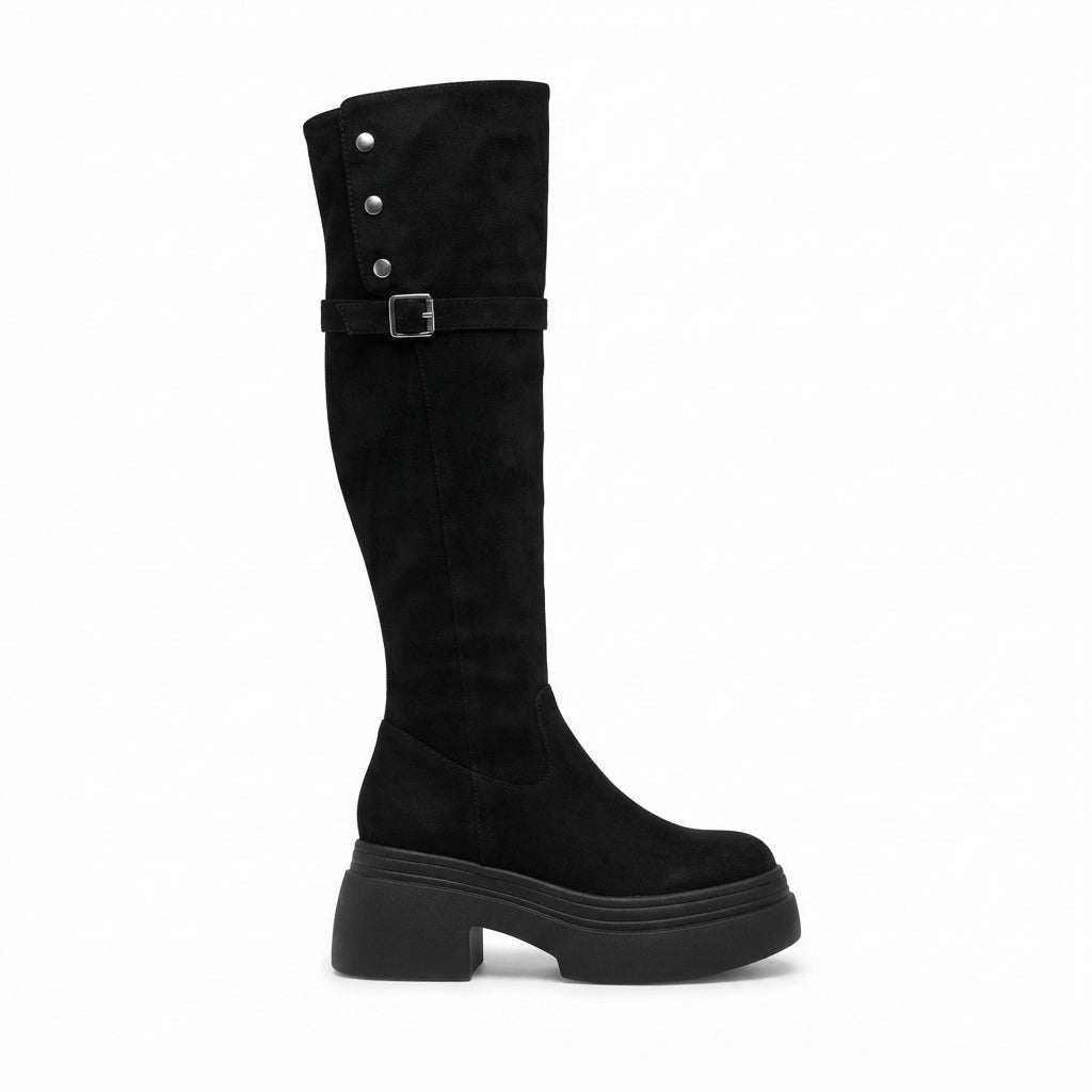 Vervaine | Women's Heeled Knee-High Platform Boots - Black - Image 1