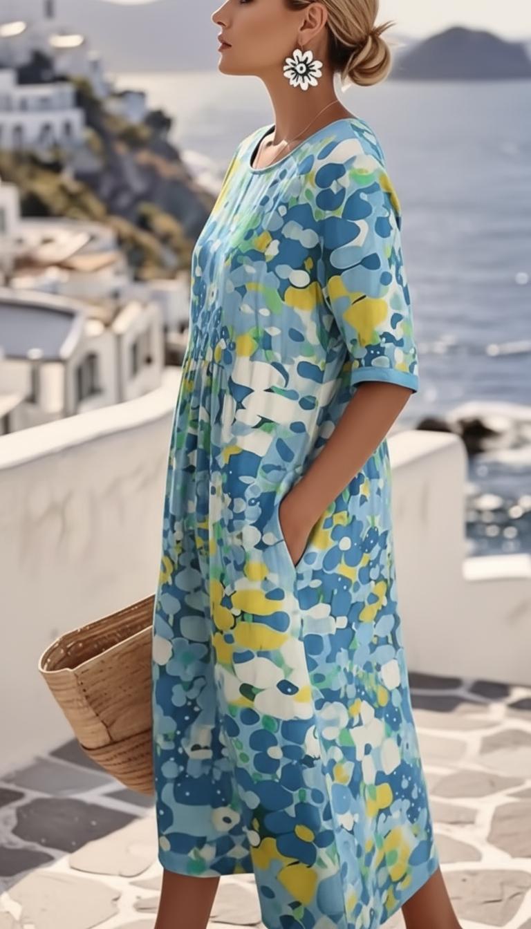Vesna | Women's Abstract Print Short Sleeve Midi Dress - Image 2