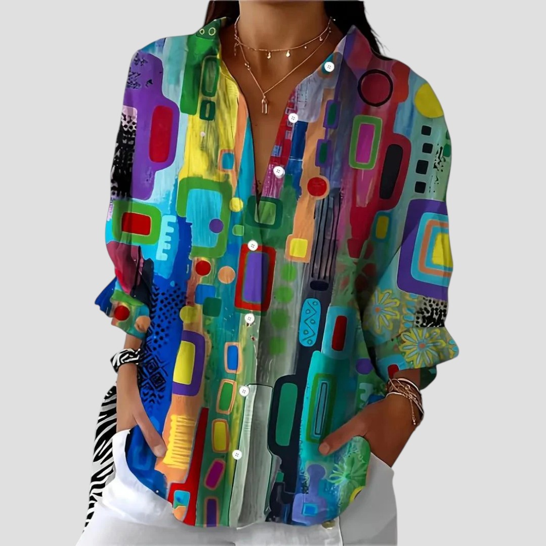 Vespera | Women's Abstract Geometric Print Blouse - Image 1