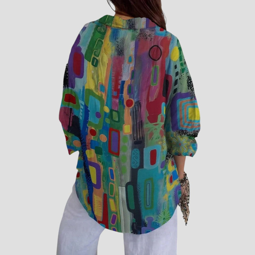 Vespera | Women's Abstract Geometric Print Blouse - Image 2