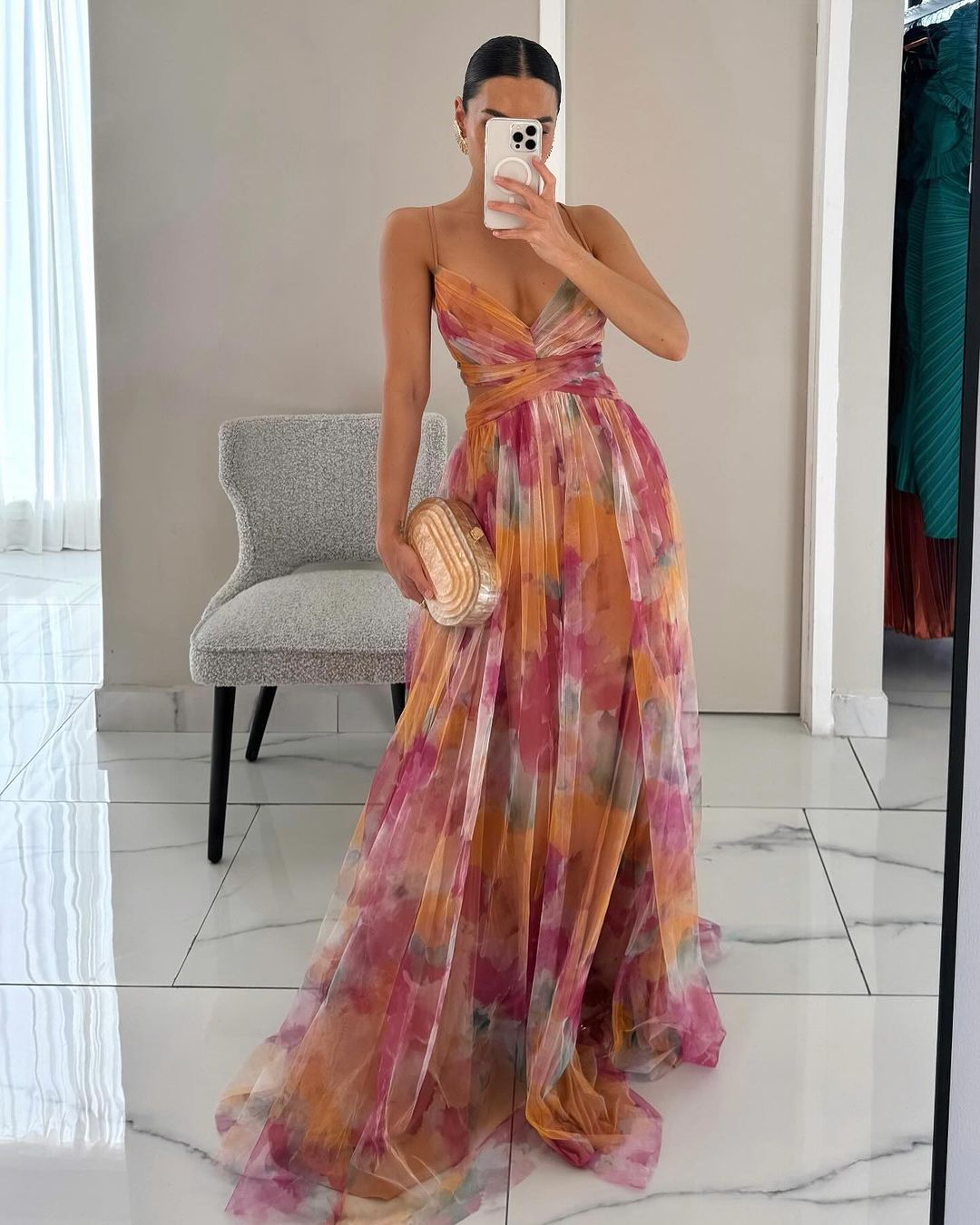 Vesperine | Women's Floral V-Neck Spaghetti Strap Maxi Dress - Image 1
