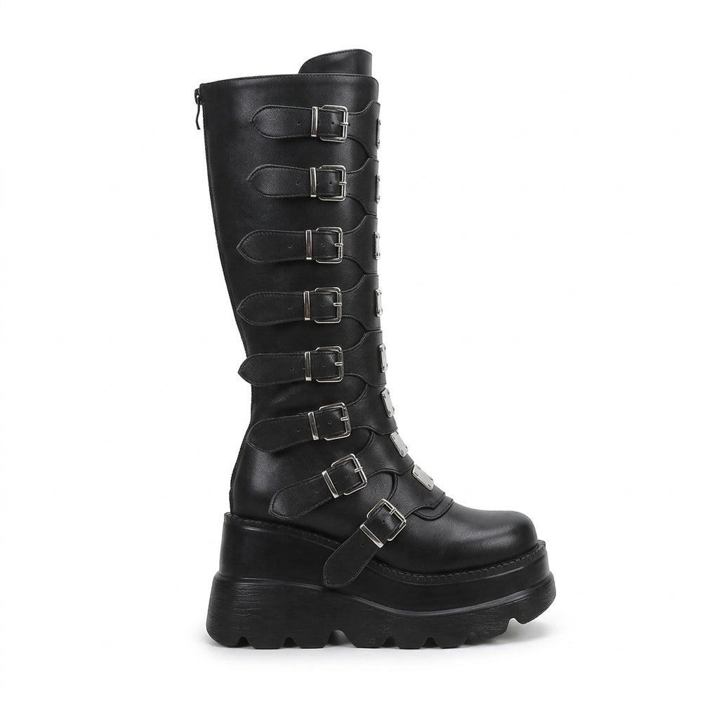 Vexara | Women's Knee-High Platform Boots - Black - Image 1