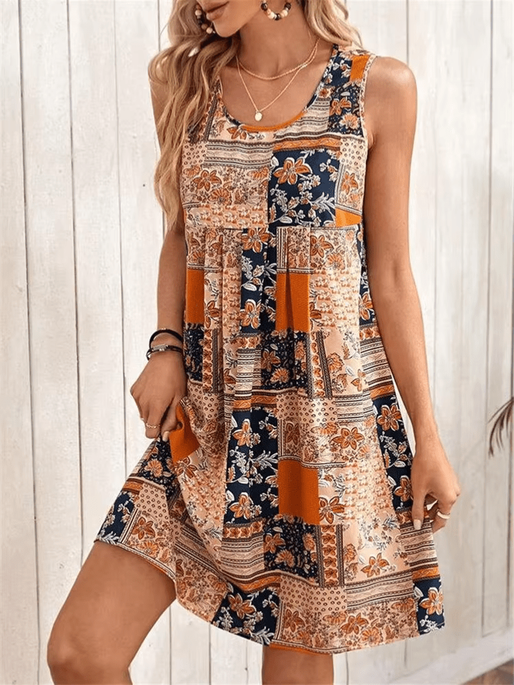 Violette | Women's Patchwork Print Sleeveless Mini Dress - Image 1