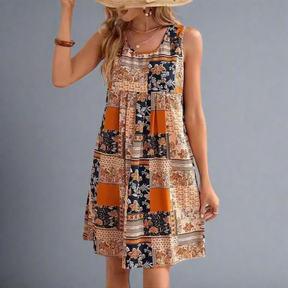 Violette | Women's Patchwork Print Sleeveless Mini Dress - Image 2